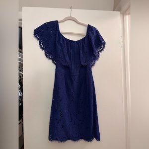 Blue Lace Off-the-Shoulder Dress